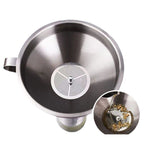Arenzza stainless steel filter funnel with a wide mouth and handle, ideal for kitchen and houseware use.