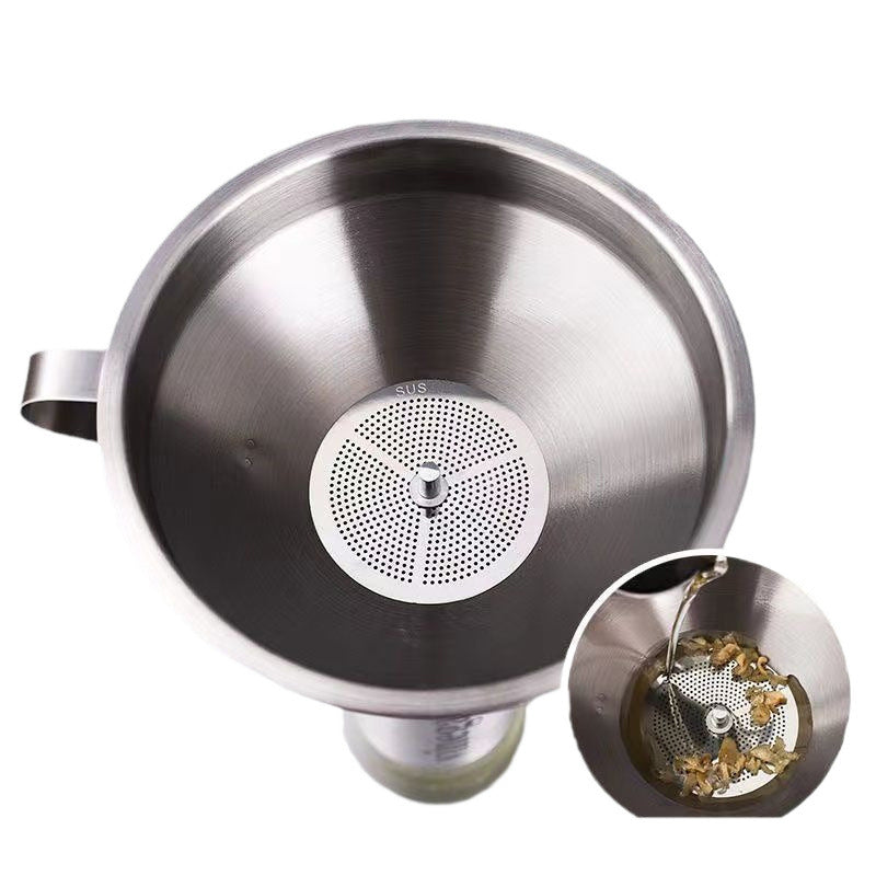 Arenzza stainless steel filter funnel with a wide mouth and handle, ideal for kitchen and houseware use.