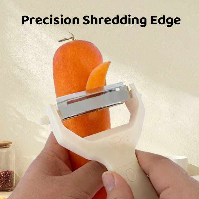 Arenzza 2-in-1 dual-head peeler and shredder for kitchen use, featuring ergonomic handles and stainless steel blades.