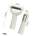 Arenzza 2-in-1 dual-head peeler and shredder for kitchen use, featuring stainless steel blades and ergonomic handle.