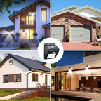Aarenza solar powered motion sensor wall light mounted on a wall, illuminating outdoor space with bright LED light.