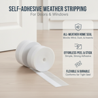 Arenzza self-adhesive weather stripping for windows and doors, wind-proof and insulating, shown applied around a house door frame.
