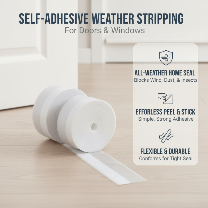 Arenzza self-adhesive weather stripping for windows and doors, wind-proof and insulating, shown applied around a house door frame.