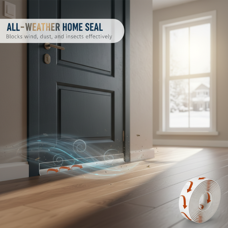 Arenzza self-adhesive weather stripping for home insulation, wind-proof and easy to apply, shown on a window or door frame.