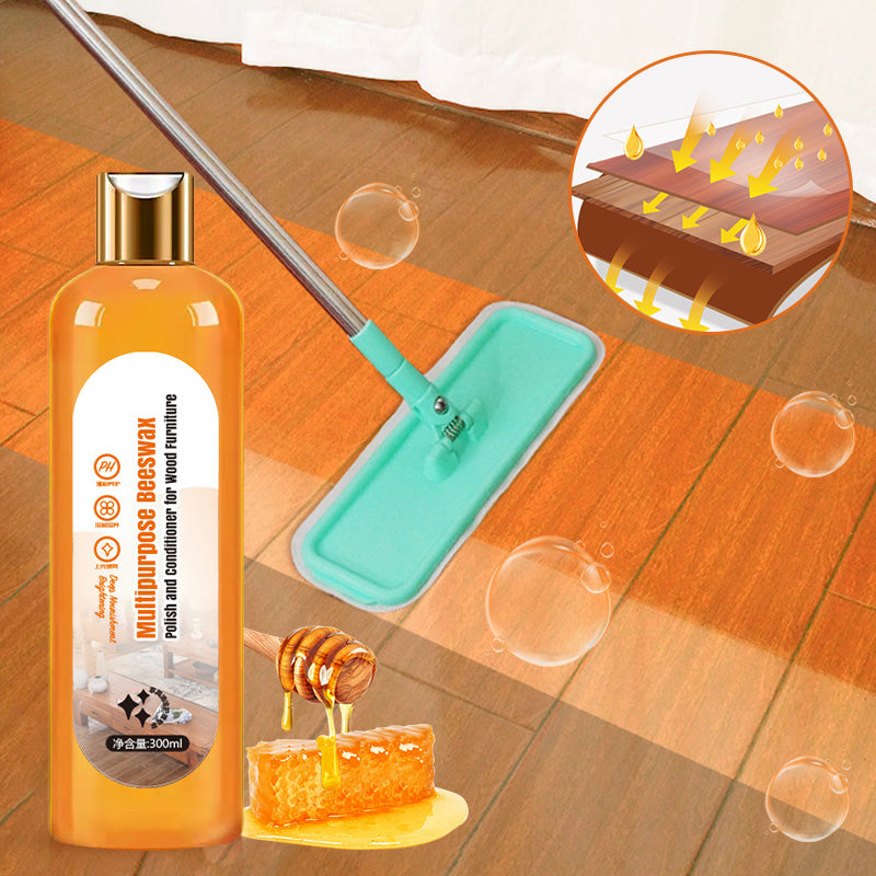 Arenzza multipurpose beeswax polish and conditioner for wood furniture, showing a jar of natural beeswax-based wood care product.