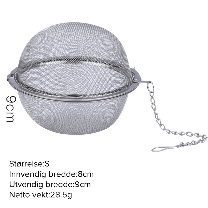 Three Arenzza 304 stainless steel spice and tea filters in a kitchen setting, showing fine mesh screens and metal construction.