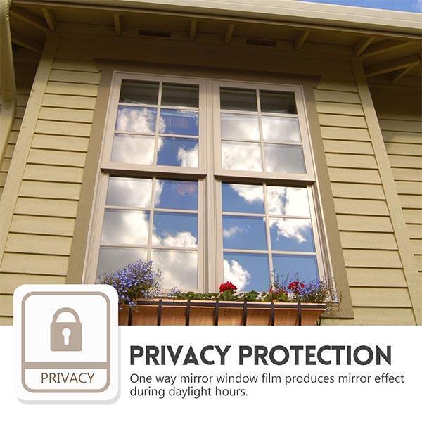 Aarenza privacy window film for houses, one-way design with UV protection, shown applied to a window in a modern home.