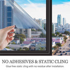 Arenzza privacy window film on a home window, showing one-way privacy, UV protection, and easy application for houseware and kitchen use.