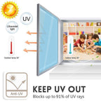 Arenzza privacy window film for houses, showing one-way transparency, UV protection, and easy application on a window.