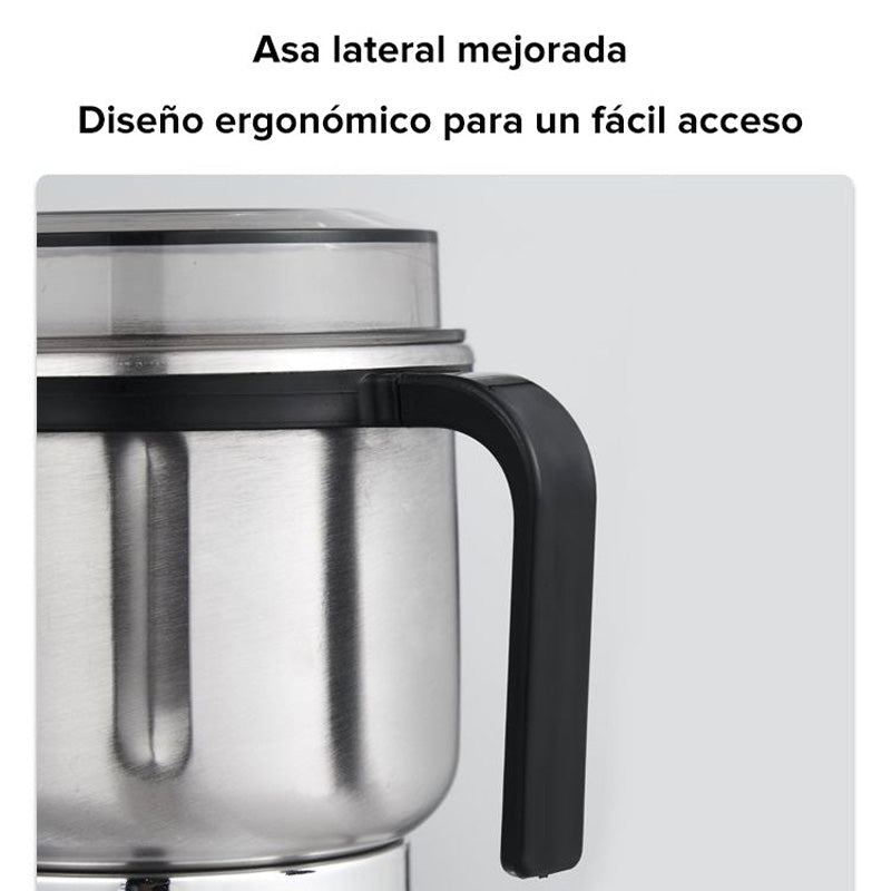 Arenzza electric grinder for coffee, spices, and herbs with a sleek black design on a kitchen countertop.