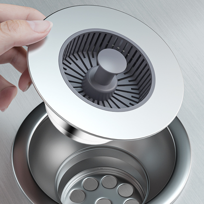 Arenzza pop-up sink drain stopper with strainer, kitchen houseware accessory, shiny chrome finish, fits standard bathroom or kitchen sinks.