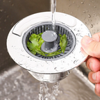 Arenzza pop-up sink drain stopper with strainer, houseware kitchen accessory, shiny metal finish for kitchen sink drainage.
