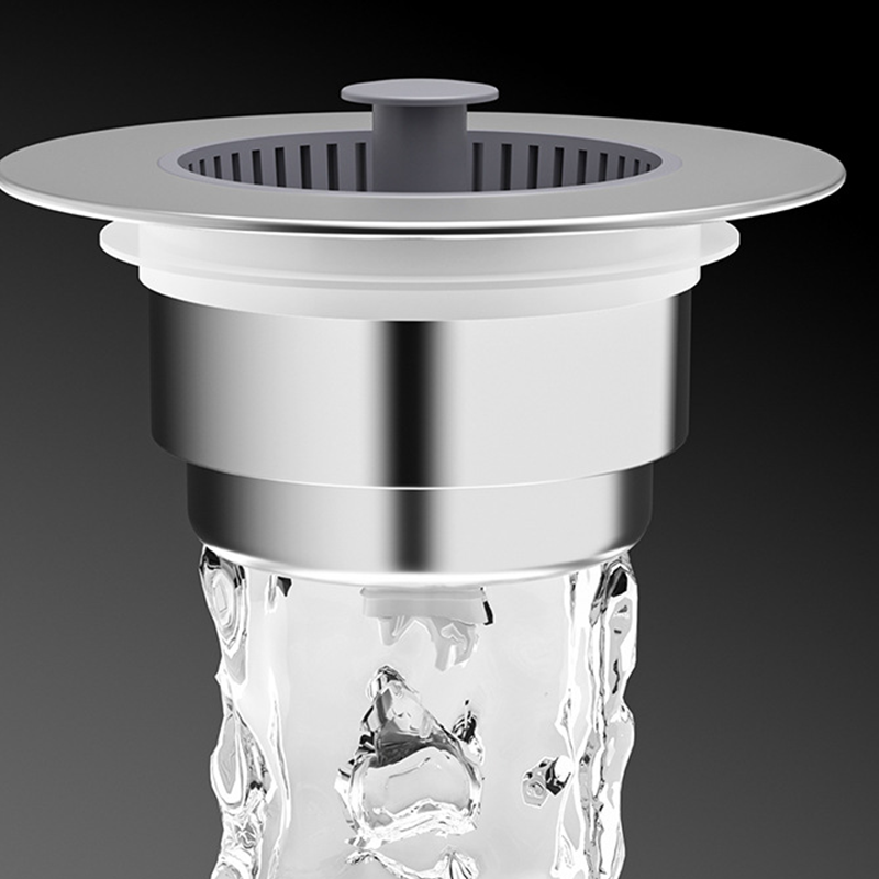 Arenzza pop-up sink drain stopper with strainer for kitchen sinks, metal design with handle for easy opening and closing.