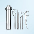 Arenzza dental floss with a 0.1mm ultra-fine tip for precise flossing, shown with sleek packaging and close-up of the floss tip.