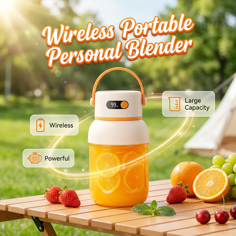 Arenzza portable personal blender for shakes and smoothies, compact kitchen appliance with a transparent blending jar and black base