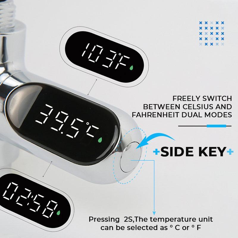 Arenzza Safe & Cozy Shower Thermometer measuring water temperature, designed for houseware and kitchen use with a digital display.