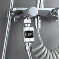 Arenzza Safe & Cozy Shower Thermometer showing digital display with temperature readings for safe shower water temperatures.