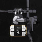Arenzza Safe & Cozy Shower Thermometer displaying water temperature on a digital screen in a bathroom setting.