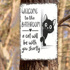 A cute cat-themed bathroom decor sign by Arenzza, featuring playful cat illustrations for houseware and kitchen decor.
