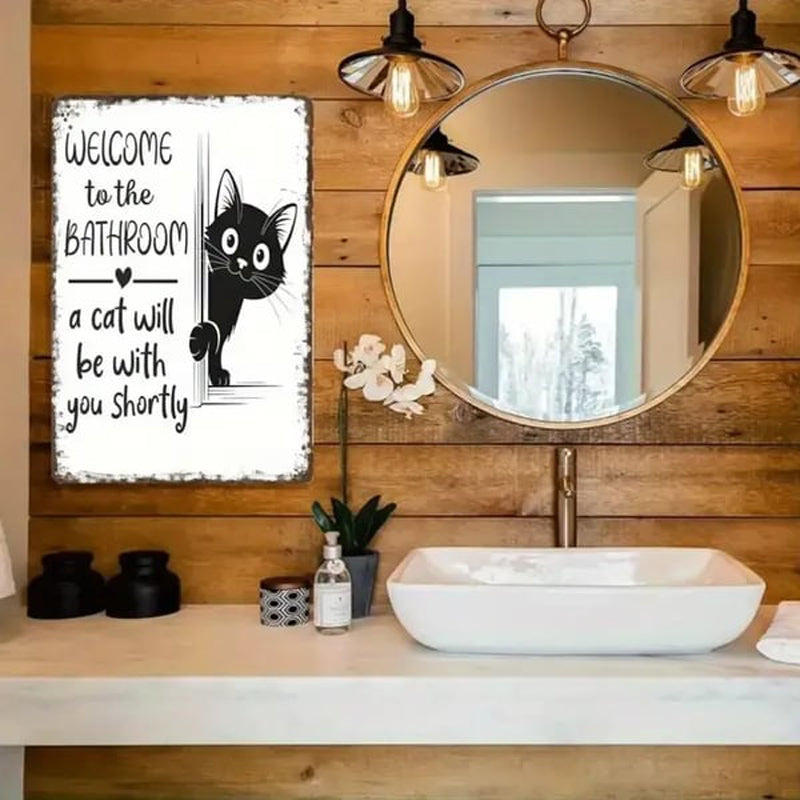 A cute cat-themed bathroom decor sign by Arenzza, featuring playful cat illustrations and charming houseware design.