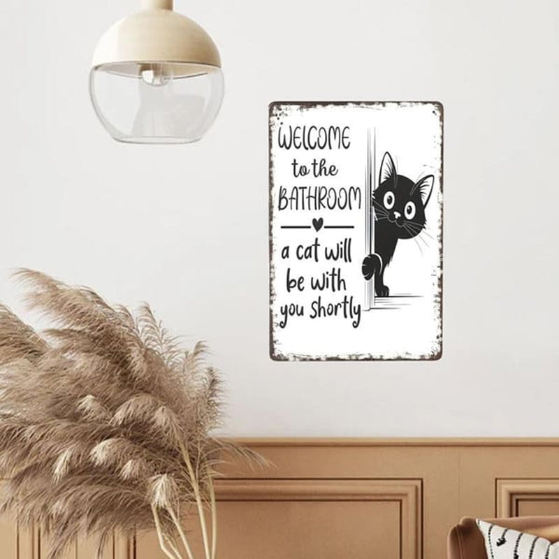 A cute cat bathroom decor sign by Arenzza, featuring playful cat illustrations and elegant houseware design for kitchen or bathroom.