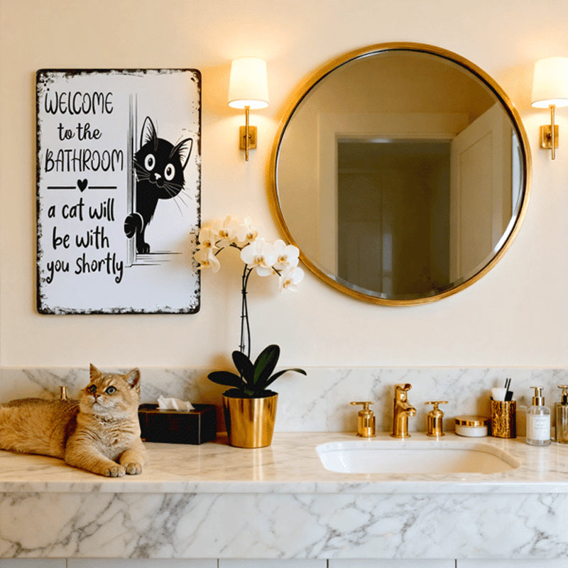 Cute cat bathroom decor sign by Arenzza, featuring a charming feline design for houseware and kitchen decor.