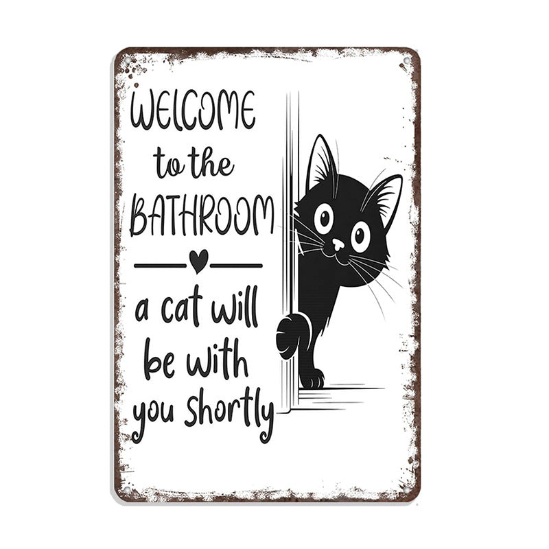 Cute Cat bathroom decor sign by Arenzza, houseware and kitchen accessory with a charming feline design for bathroom decor.