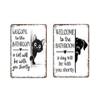 A cute cat bathroom decor sign from Arenzza, featuring a playful cat illustration for houseware and kitchen decoration.