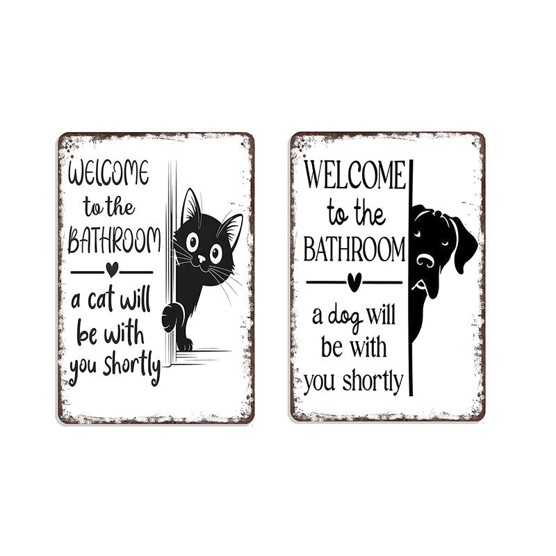 A cute cat bathroom decor sign from Arenzza, featuring a playful cat illustration for houseware and kitchen decoration.