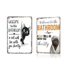 A cute Arenzza cat bathroom decor sign featuring a playful cat illustration, perfect for houseware and kitchen decoration.