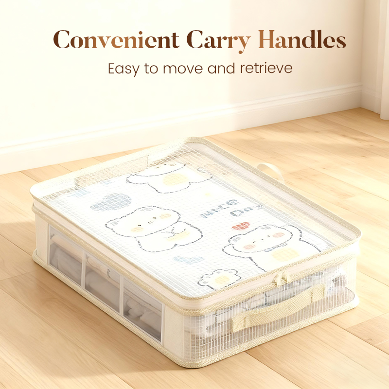 Clear view Arenzza see-through closet organizer storage bag for clothes and bedding, dust-proof and easy to access.