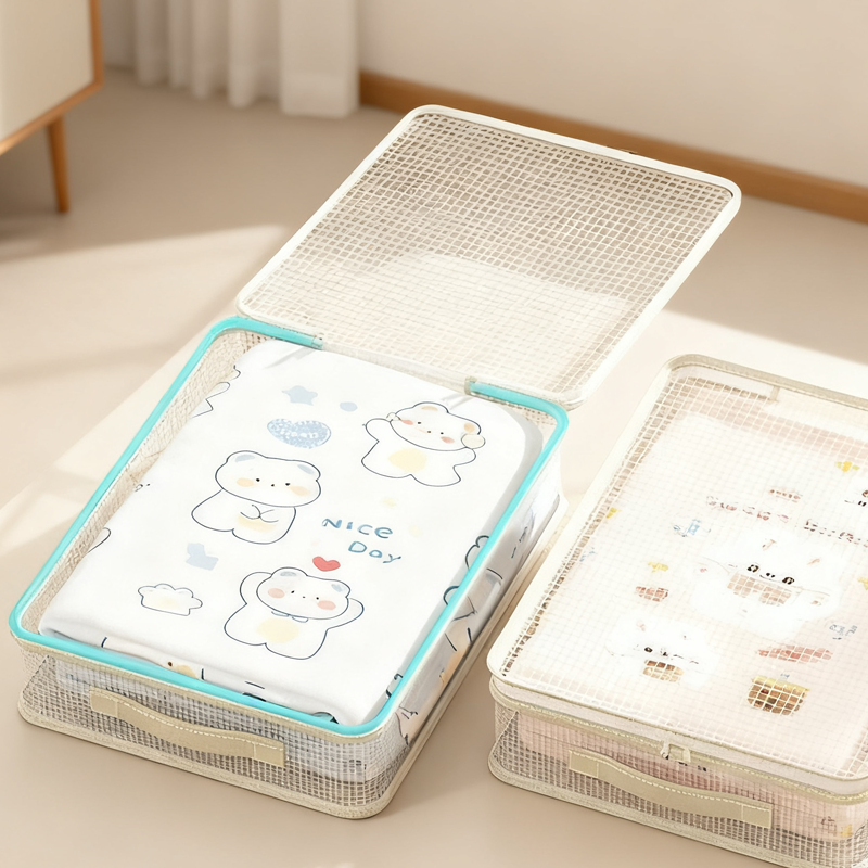 Arenzza see-through closet organizer storage bag for clothes and bedding, dust-proof and clear view, made of durable houseware material.