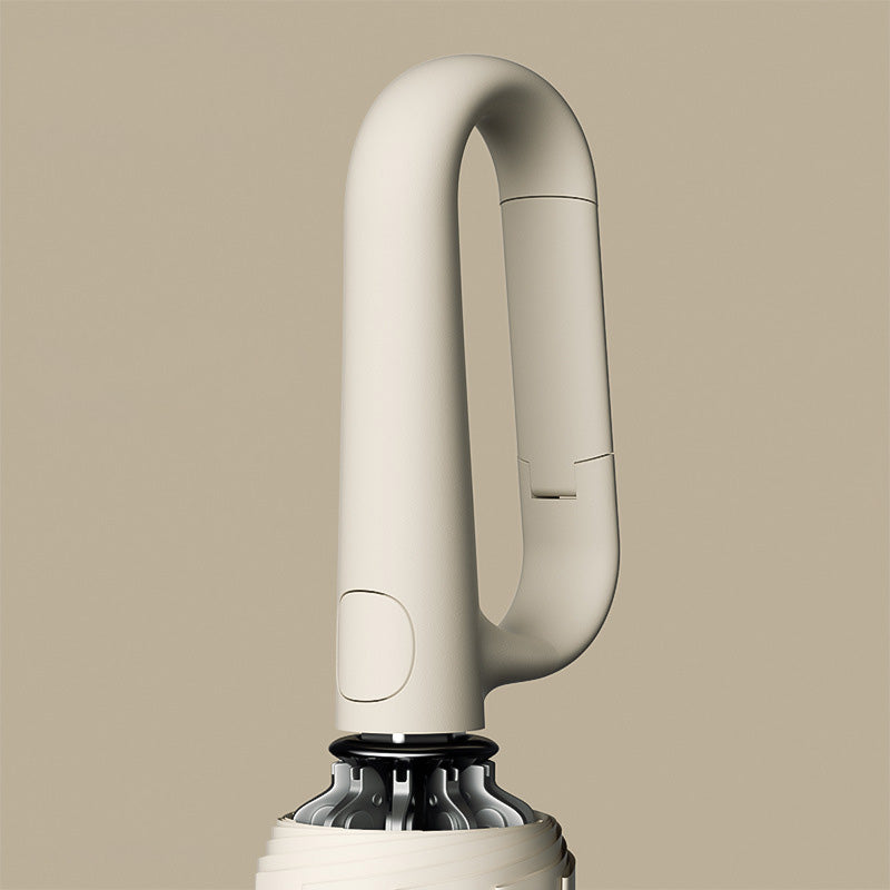 Arenzza reflective safety strip ring buckle umbrella with a black handle and silver reflective strip for visibility during rain.