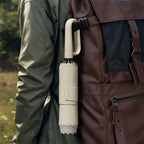 Arenzza reflective safety strip ring buckle umbrella with a black handle and reflective strip for visibility during rain.