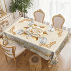 Waterproof gold rose tablecloth by Arenzza, showcasing elegant floral pattern on smooth, durable fabric for houseware and kitchen use.