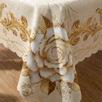 Waterproof gold rose tablecloth by Arenzza, featuring a floral design, suitable for houseware and kitchen use.