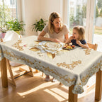 A waterproof gold rose tablecloth from Arenzza, featuring floral pattern and durable fabric, ideal for kitchen and houseware use.