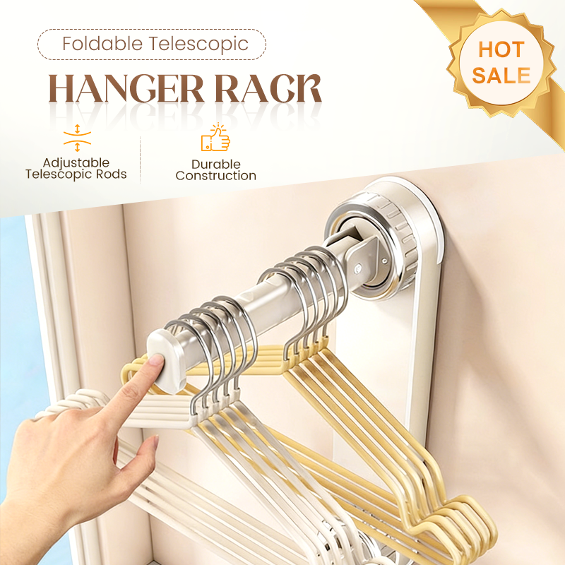 Arenzza foldable telescopic suction-cup hanger rack for houseware and kitchen use, with adjustable arms and strong suction cups.