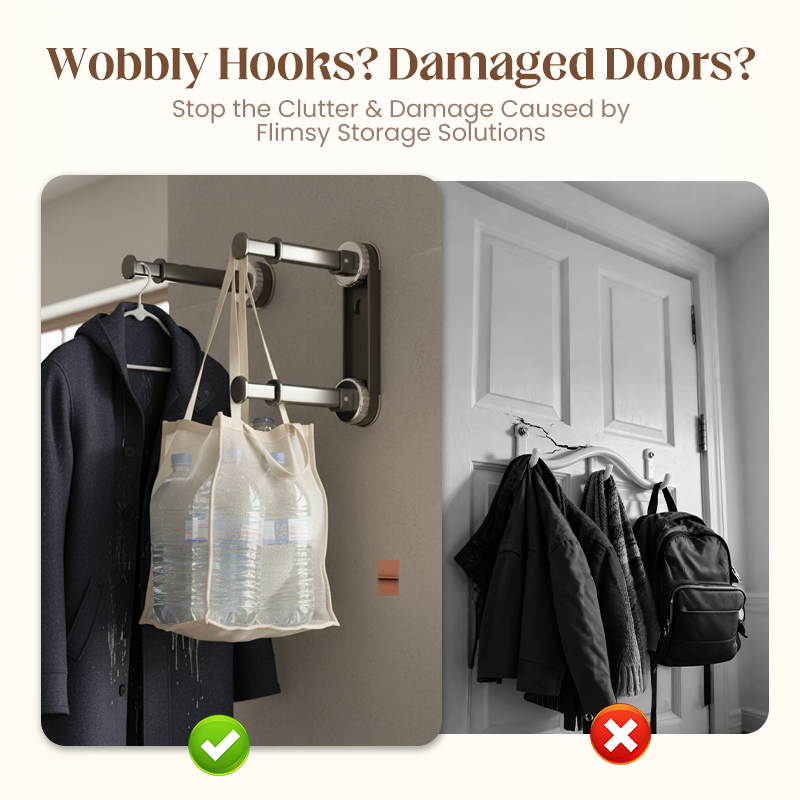 Arenzza foldable telescopic suction-cup hanger rack for kitchen or houseware, with adjustable arms and strong suction cups.
