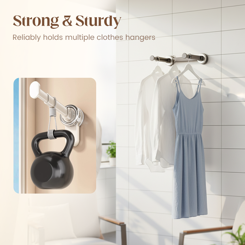 Arenzza foldable telescopic suction-cup hanger rack in a kitchen, showing its sleek design and adjustable extendable arms.
