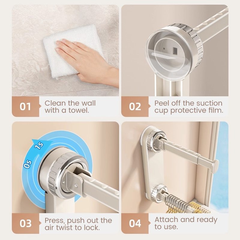 Arenzza foldable telescopic suction-cup hanger rack for kitchen or houseware use, featuring adjustable arms and strong suction cups.