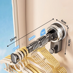 Arenzza foldable telescopic suction-cup hanger rack mounted on a kitchen wall, showcasing its extendable design for houseware organization.
