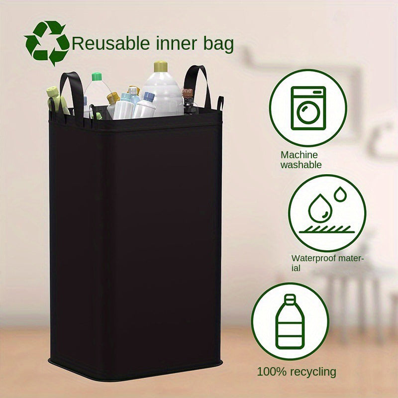 Arenzza foldable recycling bin with lid, compact houseware for kitchen and home, made of durable plastic, shown in a clean kitchen setting.