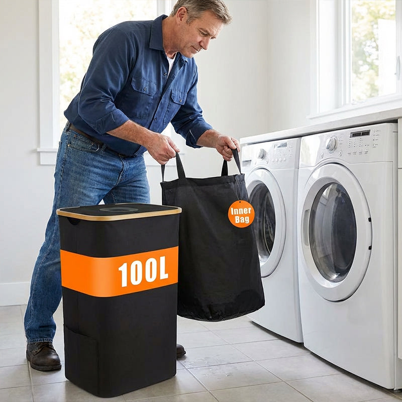 Arenzza foldable recycling bin with lid for kitchen and home, showcasing its compact, foldable design and secure lid.