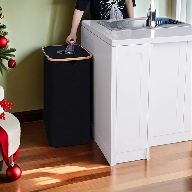 Aarenza foldable recycling bin with lid for kitchen and home, made of durable plastic, shown in a modern kitchen setting.