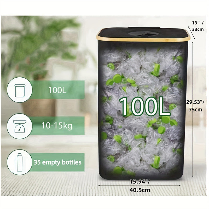 Arenzza foldable recycling bin with lid for kitchen and home, made of durable plastic, shown in a modern kitchen setting.