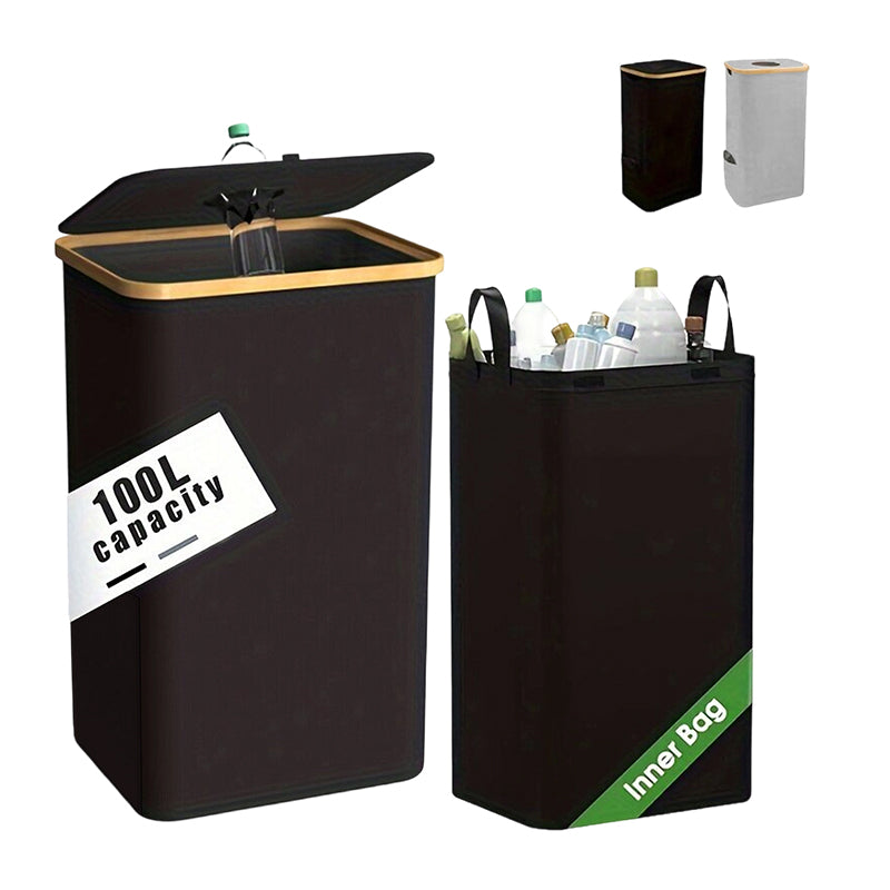 Arenzza foldable recycling bin with lid, compact houseware for kitchen and home use, made of durable plastic in neutral color