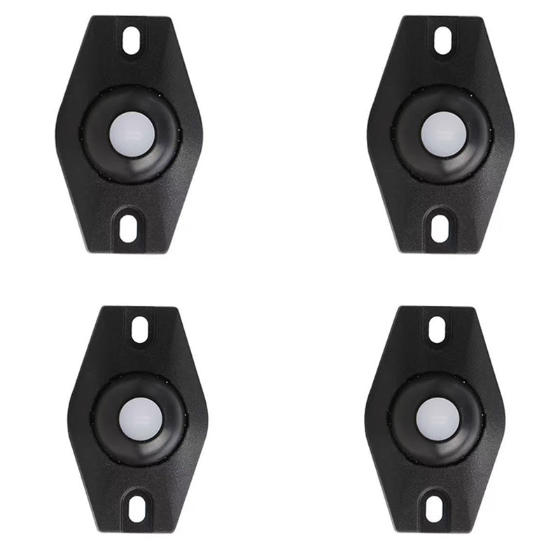 Arenzza universal 360° rotating self-adhesive wheels set for household and kitchen use, with four black wheels on a white background.