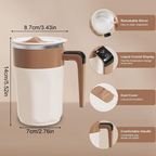 Arenzza 400ML smart self-stirring coffee mug with a sleek black design and automatic mixing feature in a kitchen setting.