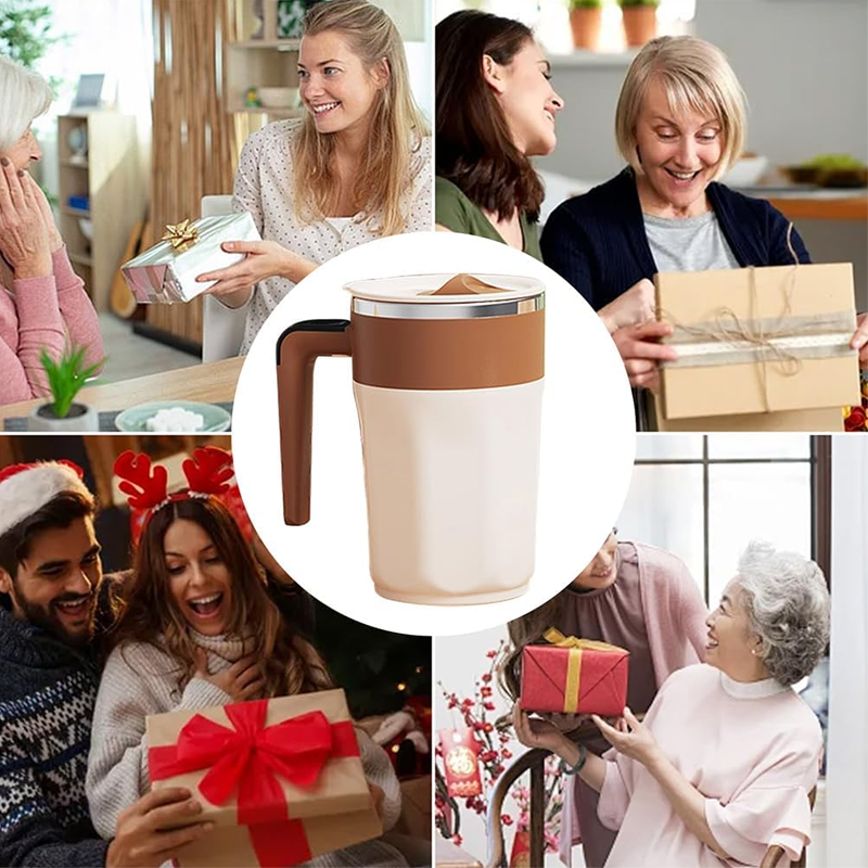 Arenzza 400ML smart self-stirring coffee mug in black with a sleek design and button control, perfect for houseware and kitchen use.